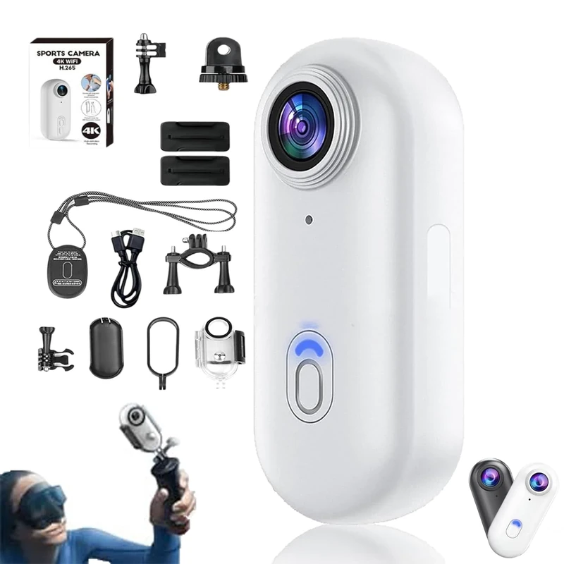 Treklon POV Camera, Treklon Body Camera, HD 1080p/4k Pocket Action Cam,with Ip68 Waterproof Wearable Action Cameras, 170° Wide Angle, for Travel, Pet Walking & Outdoor Sports (4K White-B,32G)