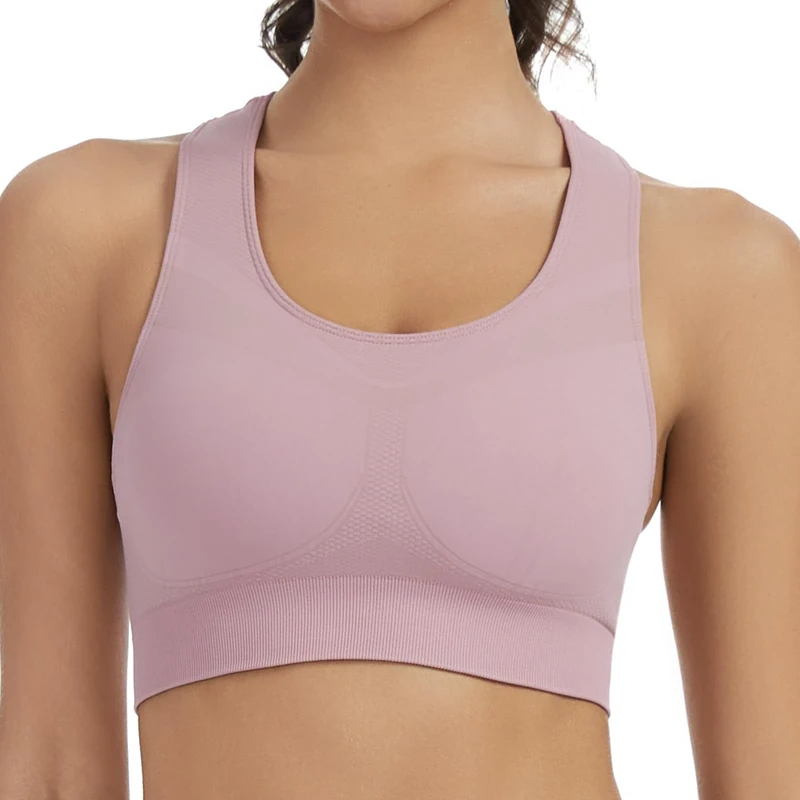 Lemef Racerback Sports Bras for Women Medium Support Workout Bra Seamless Unpadded Yoga Gym Fitness Bra Pink M