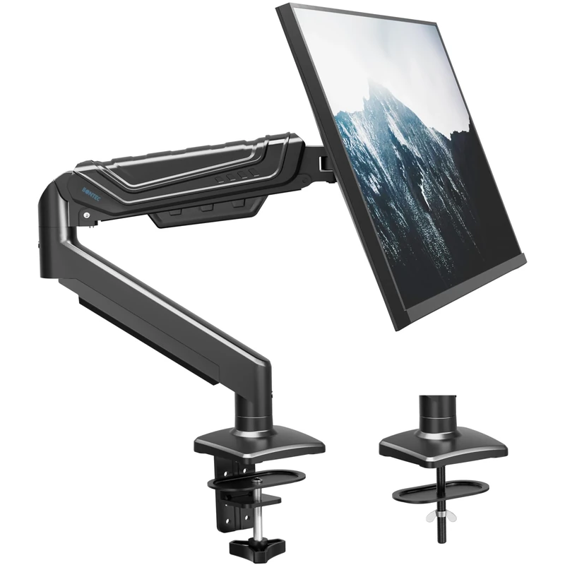 BONTEC Single Monitor Arm Desk Mount for 15-34 Inch Flat or Curved Screens, Gas Spring Adjustable 12kg Heavy Duty Monitor Arm with Tilt Swivel Rotation, VESA 75x75/100x100 mm, Cable Management System