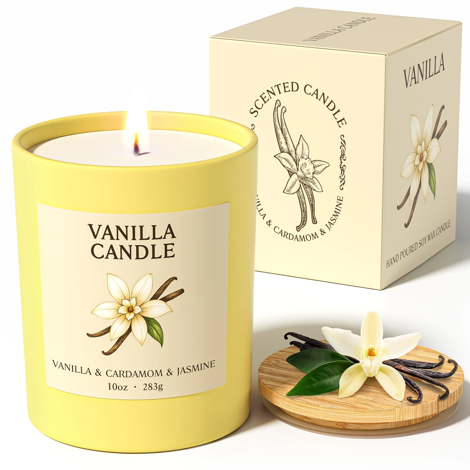 NORVENCE Vanilla Candles Gifts for Women, Scented Candle Gifts Set for Her, 283g Soy Candles with Bamboo Lid, Birthday Gifts for Women and Men, Hand-Poured Candle for Relaxation, Home Decor