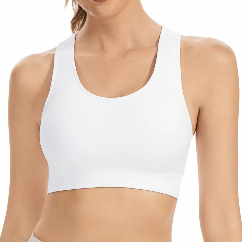 Lemef Racerback Sports Bras for Women Medium Support Workout Bra Seamless Unpadded Yoga Gym Fitness Bra White M