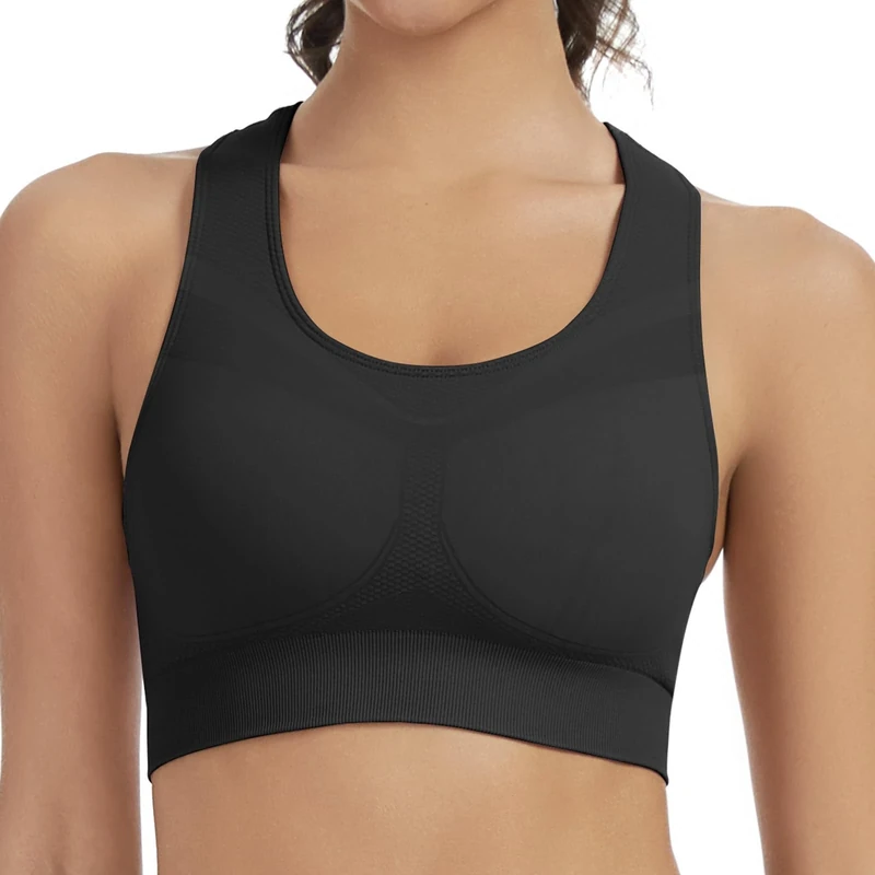 Lemef Racerback Sports Bras for Women Medium Support Workout Bra Seamless Unpadded Yoga Gym Fitness Bra Black M