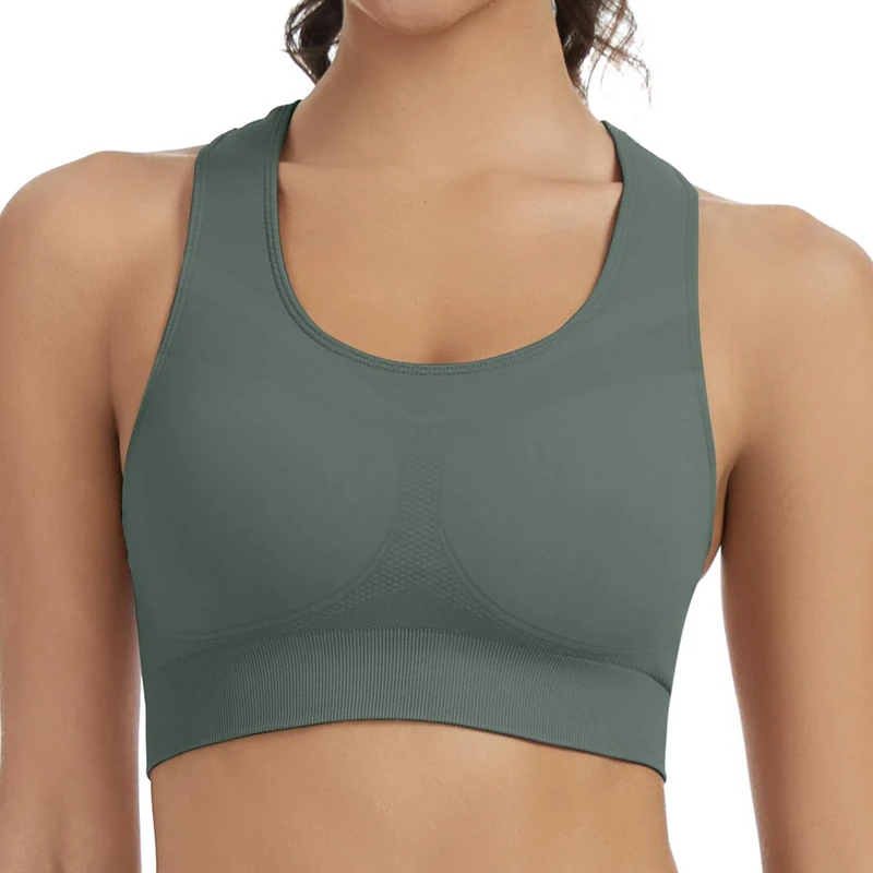 Lemef Racerback Sports Bras for Women Medium Support Workout Bra Seamless Unpadded Yoga Gym Fitness Bra Green M