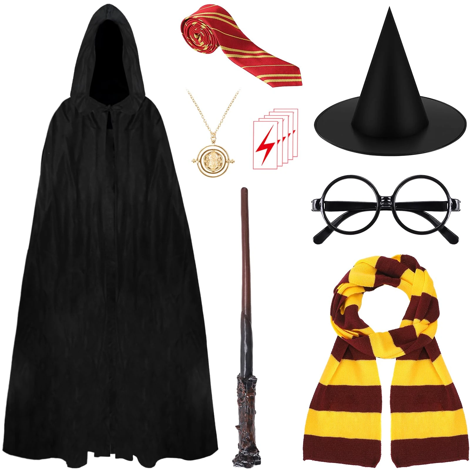 KMLGY 12 Pcs Wizard Costume Accessories Set with Wizard Hat Scarf Tie Glasses Wand Necklace Tattoo Sticker,Harry Wizard Cosplay Outfit Fancy Dress for Halloween Party World Book Day