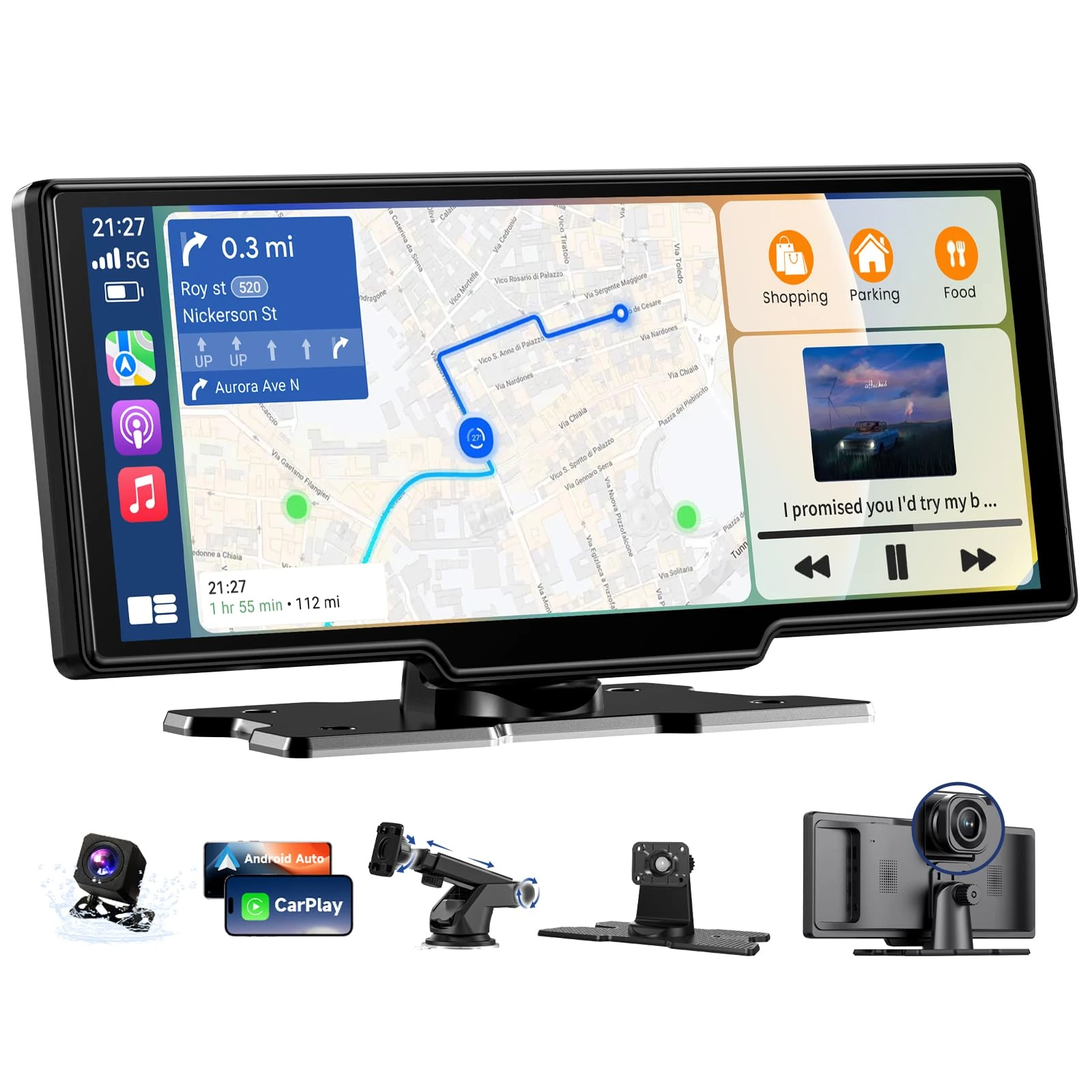 10.26 Inch Carplay Screen for Car, Car Tablet Pro Max 2025 Car Play Screen with 4K Front and 1080P Rear Camera, Wireless CarPlay Android Auto Mirror Link G-Sensor 64G SD AUX FM Bluetooth