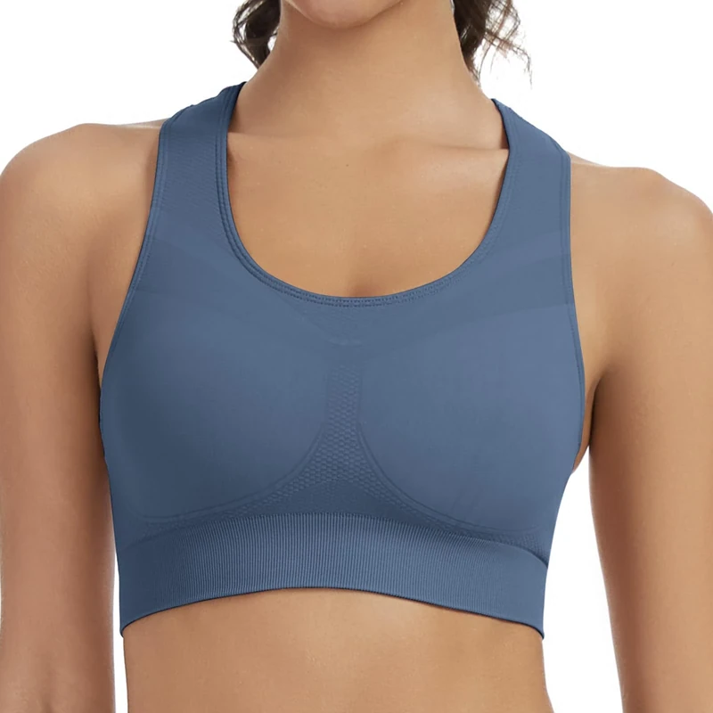 Lemef Racerback Sports Bras for Women Medium Support Workout Bra Seamless Unpadded Yoga Gym Fitness Bra Blue M