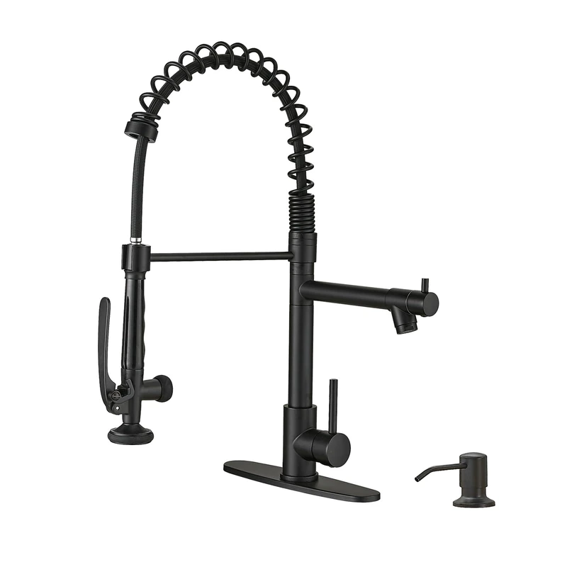 Fapully Commercial Pull Down Kitchen Faucet - Matte Black
