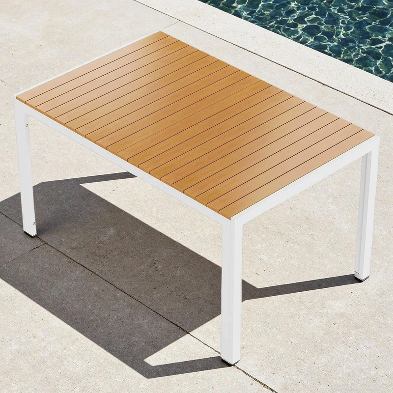 Clevich Outdoor Dining Table 140 x 90 cm, 6 Seater, WPC Top (White + Teak)