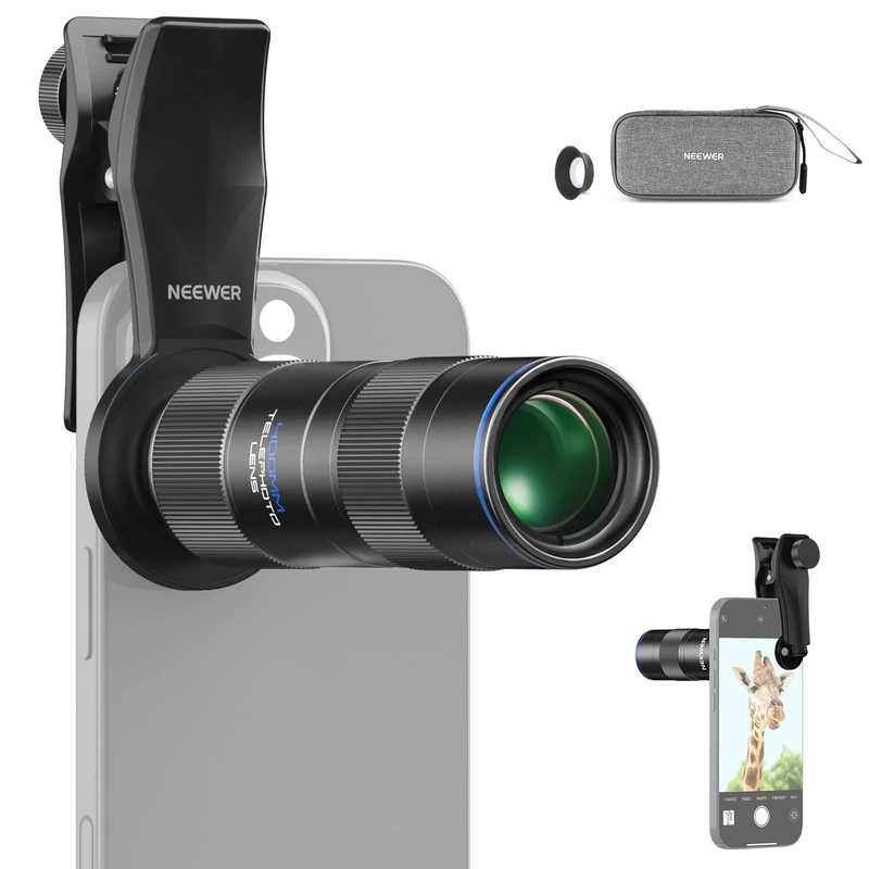 NEEWER 400mm Telephoto Phone Camera Lens with 17mm Threaded Lens Clip, 70cm Minimal Macro Focus Distance, Shot on 2X Zoom, for Backplate, Phone Cage, Case Compatible with iPhone Samsung Android, LS-78
