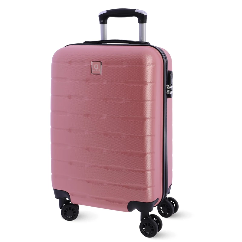 AMICHI - Hand Luggage Trolley 55 x 40 x 20 cm | Ryanair Hand Luggage Suitcase | Medium Hard Case | Cabin Trolley, Pink, S, Cabin Suitcase