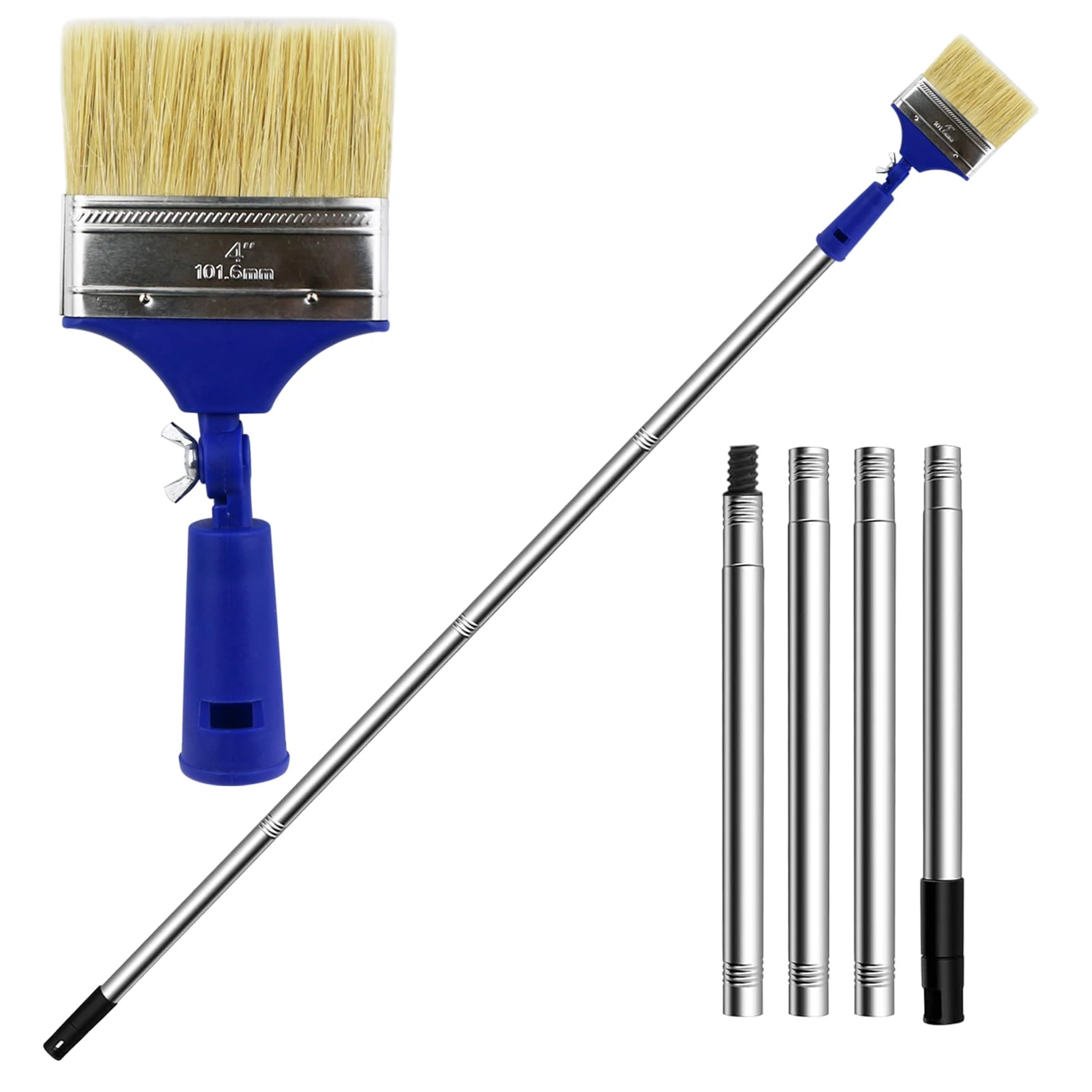 4 inch Paint Brush with Extended Detachable Pole, Bristle Brush for Surface Cleaning and Walls & Ceilings Painting, Ideal for Sheds & Fences and Other Woodden