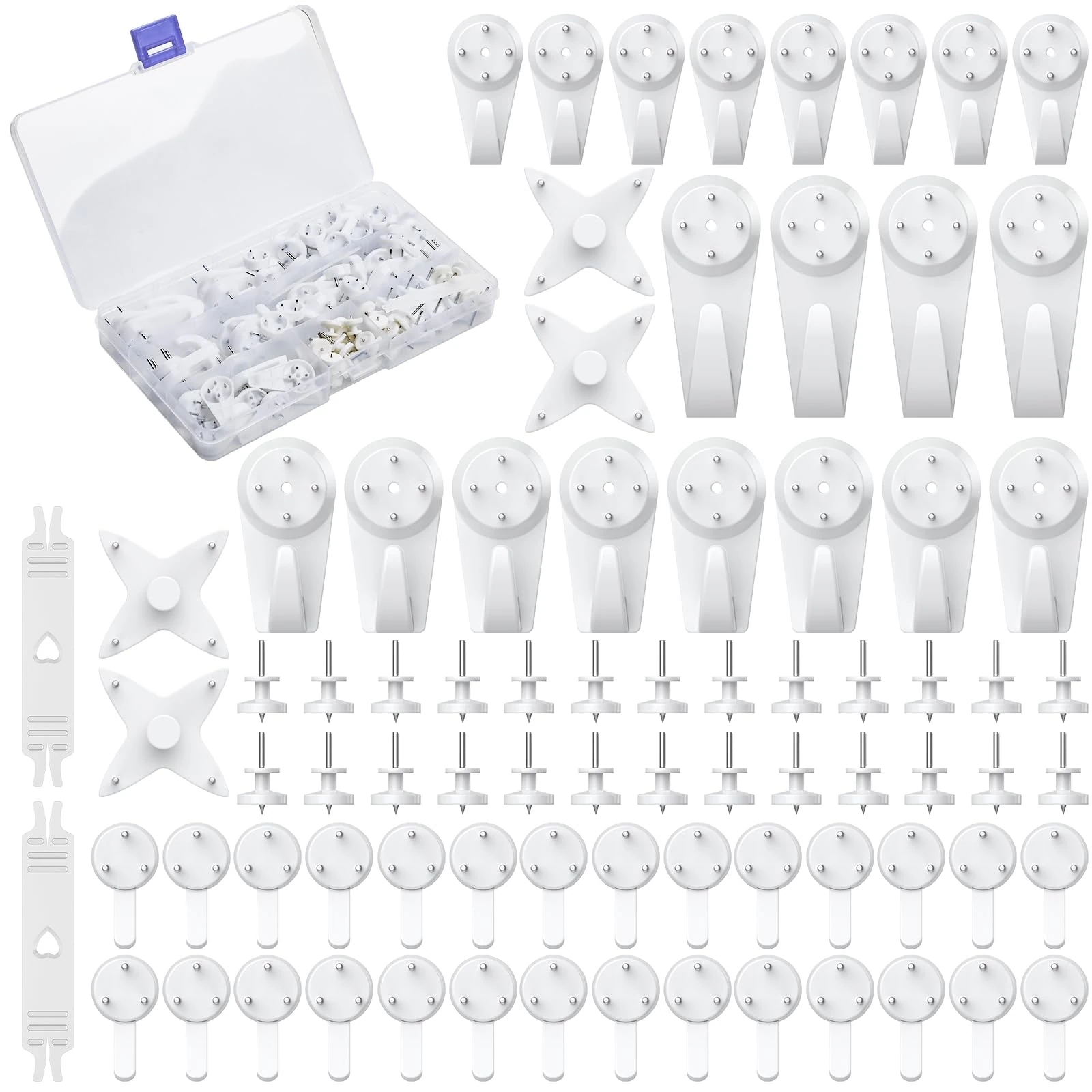 Uniclife 80 Pcs Non-Trace Picture Hooks for Hard Wall, Picture Hanging Kit, Non-Trace Wall Hooks with Nails, White Picture Hangers Stucco Hooks for Photo Frame, Painting and Art