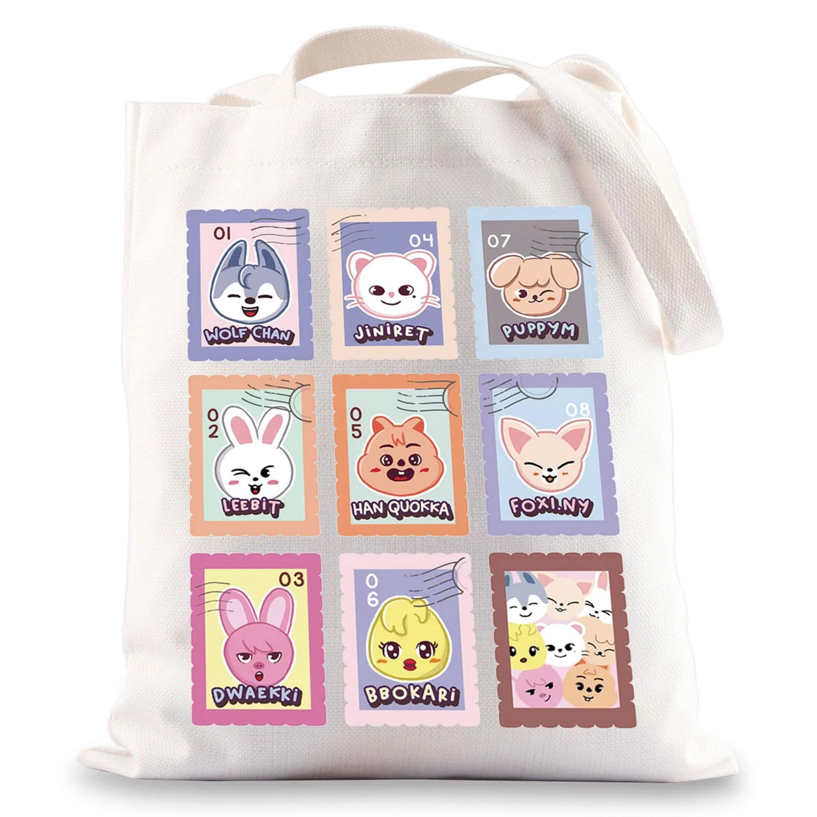 SKZ Merch, Kpop Merch Reusable Canvas Tote Bag with SK-Zoo for Stray Fandom Girls, Stray Kid Merch for K-Pop Music Lovers Fan Gift, Bangchan Lee Know Changbin Hyunjin Felix Seungmin I.N Straykid