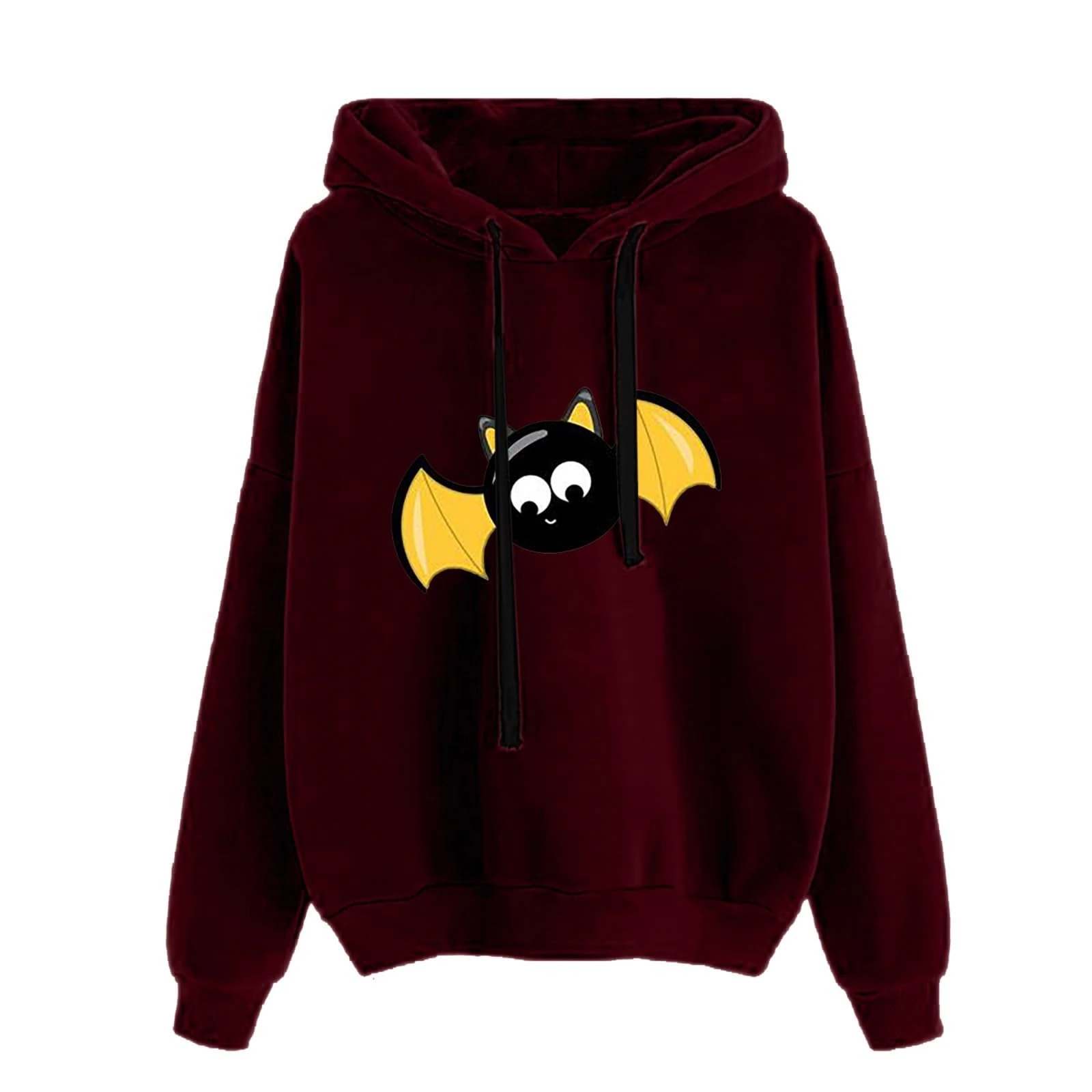 Sweatshirts for Women Uk Halloween Cute Bat Print Drawstring Round Neck Hoodies Fall Winter Loose Fit Comfortable Fashion Casual Tops Halloween Costumes