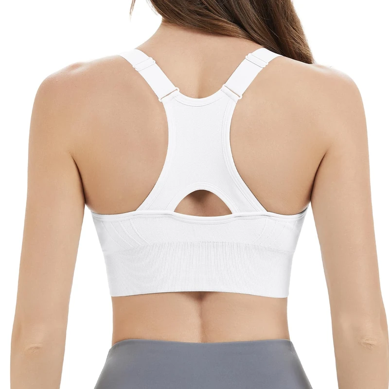 Nabawa Racerback Sports Bras for Women High Impack Adjustable High Support Sports Top Unpadded Seamless Workout Yoga Gym Bra,White S