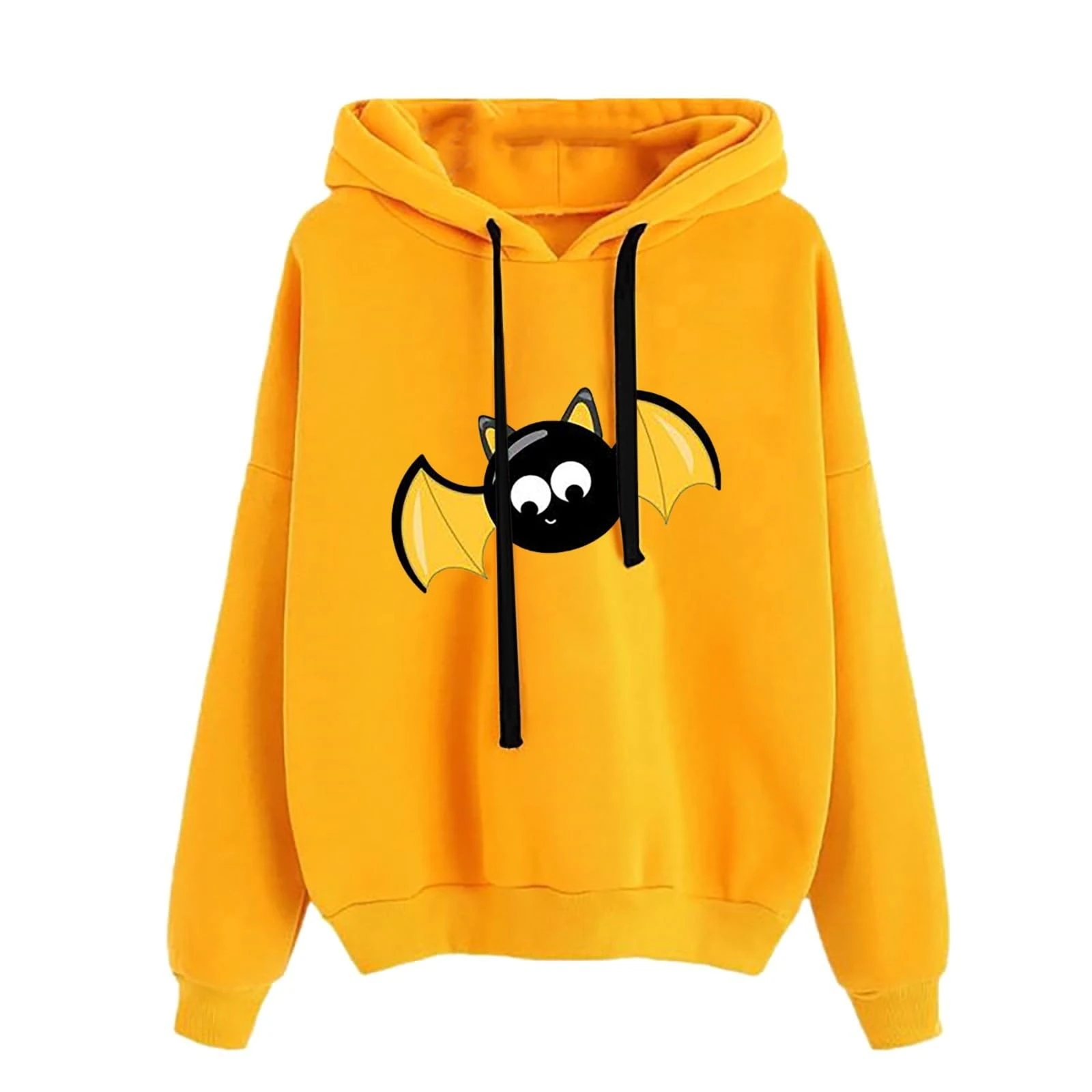Sweatshirts for Women Uk Halloween Cute Bat Print Drawstring Round Neck Hoodies Fall Winter Loose Fit Comfortable Fashion Casual Tops Halloween Costumes