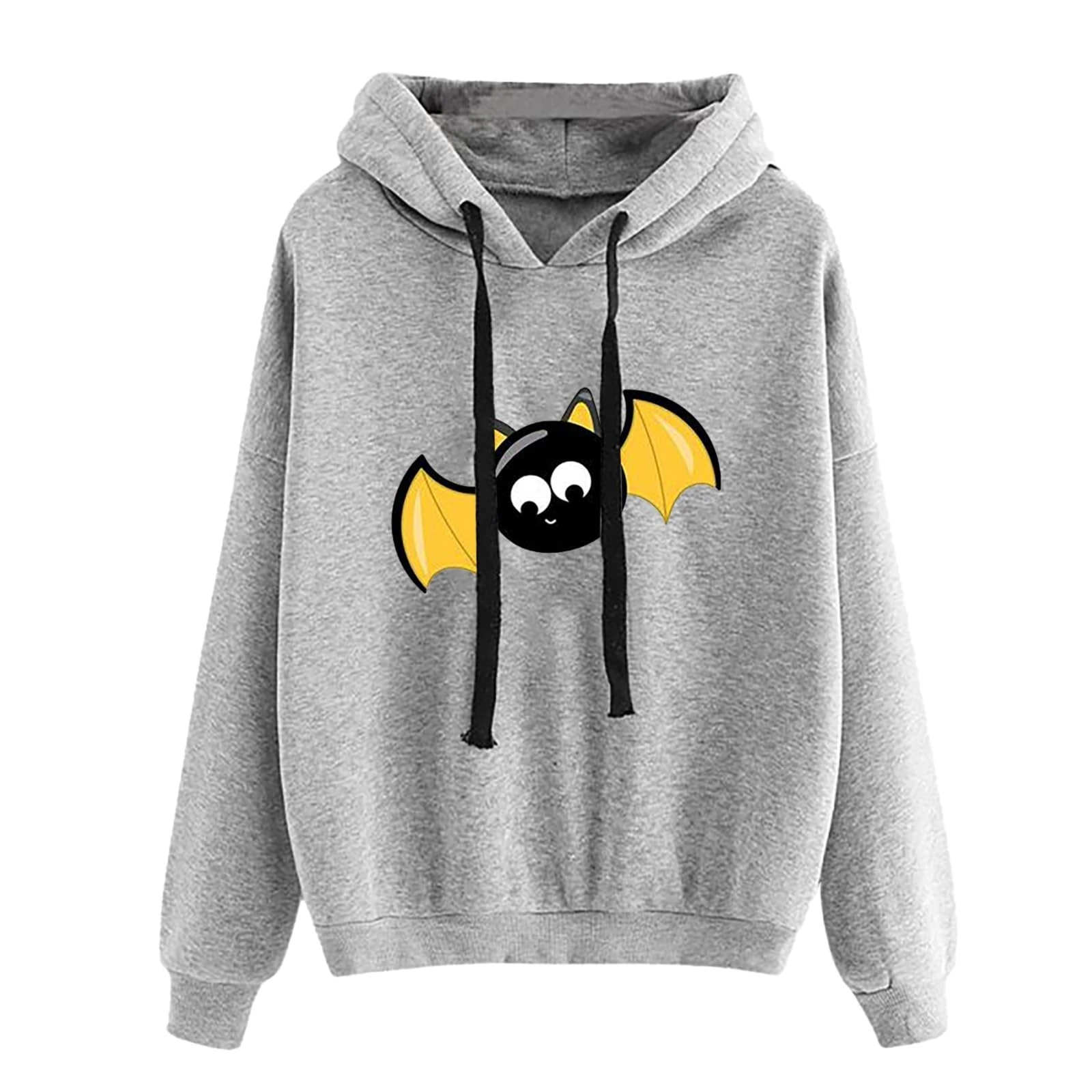 Sweatshirts for Women Uk Halloween Cute Bat Print Drawstring Round Neck Hoodies Fall Winter Loose Fit Comfortable Fashion Casual Tops Halloween Costumes