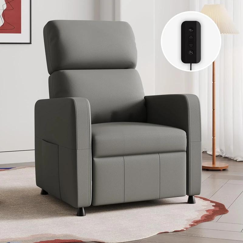 JUMMICO Electric Recliner Armchair Adjustable Reclining Chair Single Padded Seat PU Leather Lounge Chair for Living Room Bedroom Theater Grey green - Image 1