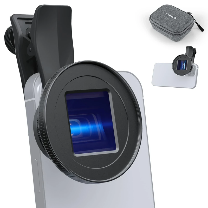 NEEWER 1.55X Blue Flare Anamorphic Phone Camera Lens with 17mm Threaded Clip, 4 Elements 4 Groups 2.4:1 Wide Screen Cinematic Mobile Photography Effect Compatible with iPhone Android Samsung, LS-75