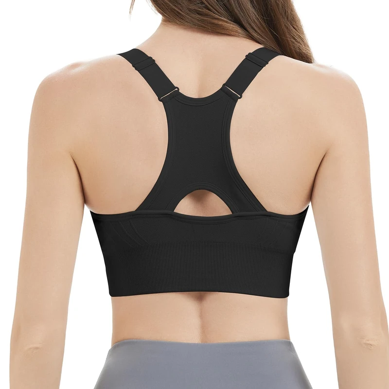 Nabawa Racerback Sports Bras for Women High Impack Adjustable High Support Sports Top Unpadded Seamless Workout Yoga Gym Bra,Black S