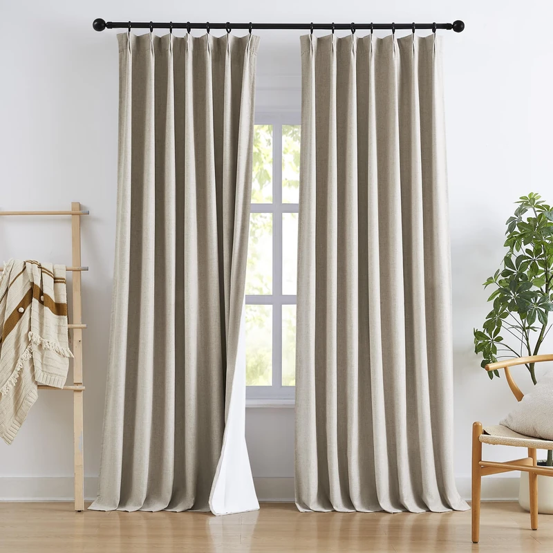 Pinch Pleated Curtains for Bedroom 108 Inches Length Khaki Linen Flax Blackout Curtains with White Curtain Liner Thermal Insulated Window Drapes for Living Room Guest Room 2 Panels Taupe 40"x108"