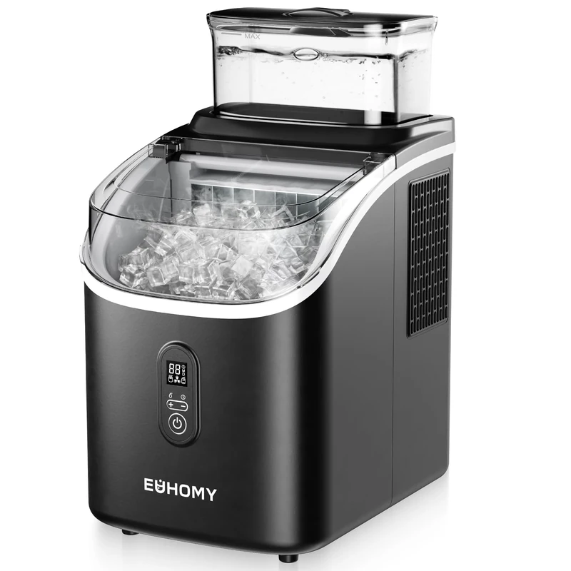 EUHOMY Ice Cube Maker Machine Countertop with External Water Tank, 15KG Ice Maker, 16Pcs Ready in 13 Mins, Self-Cleaning Portable Ice Machine with Ice Scoop & Basket for Home/Bar/Kitchen/Office