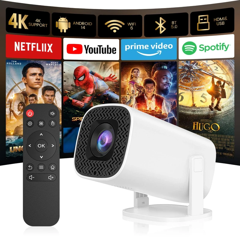 Osikem Mini Projector with Bluetooth, Support 4K Support 130" Screen Movie Projector with Auto Focus & Keystone, 5G+2.4G WiFi 6 Connection Video Projector Compatible with Smartphone Laptop