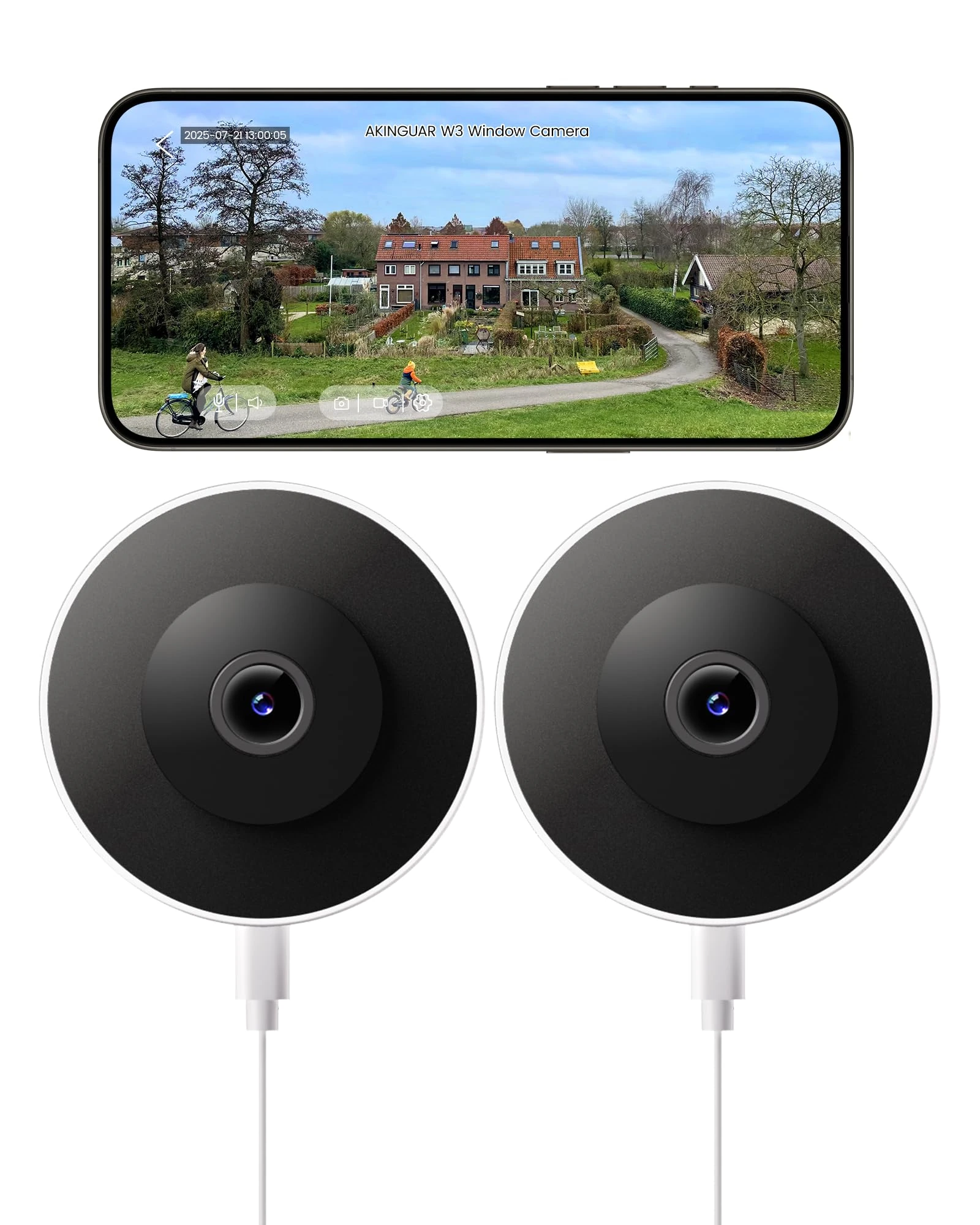 AKINGUAR 2 Packs 3MP 2K Window Camera, 2.4GHz WiFi Indoor Camera for Home Security, with Full-Color Night Vision, Person & Motion Detection, 2 Way Audio, 24/7 Recording, Easy Set Up in 5 Mins