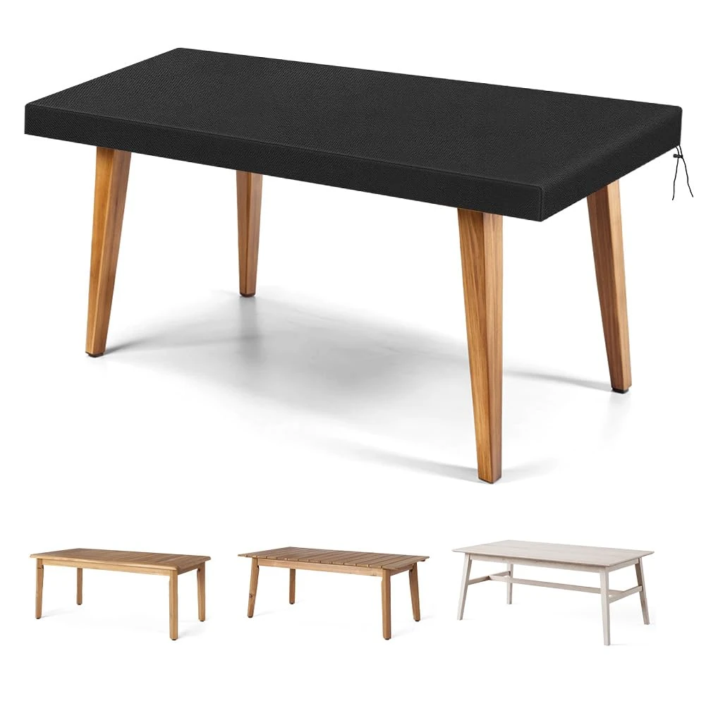 OFFCUP Rectangular Garden Table Top Covers, 210D Waterproof Outdoor Patio Coffee Side Table Cover, Heavy Duty Oxford Fabric Windproof Anti-UV Furniture Set Covers, Garden Table Cloth (180*100*15cm)