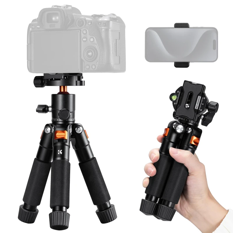 K&F CONCEPT 21.6''/ 55cm Compact Small Camera Tripod, Mini Desktop Tripod with 360° Ball Head, 1/4'' Quick Release Plate for Camera Video Camcorder, Load up to 13.22 lbs/6 KG