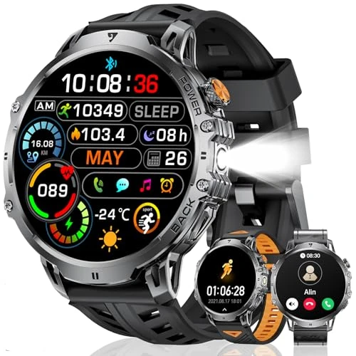 BENYAR SMART Military Smartwatch for Men(Answer/Make Calls),1000mAh Battery 1.85” HD Display Fitness Tracker with 100+ Sports Modes/Heart Rate Monitor LED Flashlight IP68 Waterproof for Android iOS