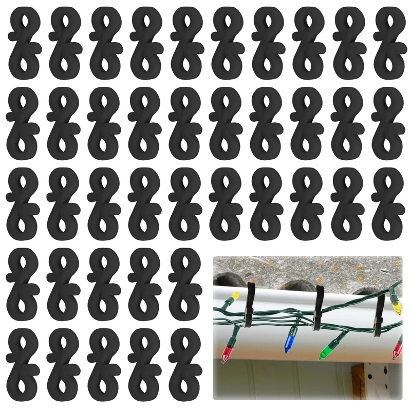 Cfythyab 120PCS Black Mini Gutter Hanging Hooks for Christmas Light Xmas Icicle Fairy String, S Shape Hanging Hooks