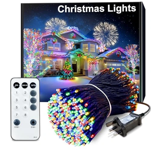 ARKOCHIC Christmas Tree Lights, Led Outdoor Christmas Lights, IP65 Waterproof Fairy Light Plug in, Linkable Green Rope String Light with Memory/Timer for Outside Indoor Decorations/Garden/House