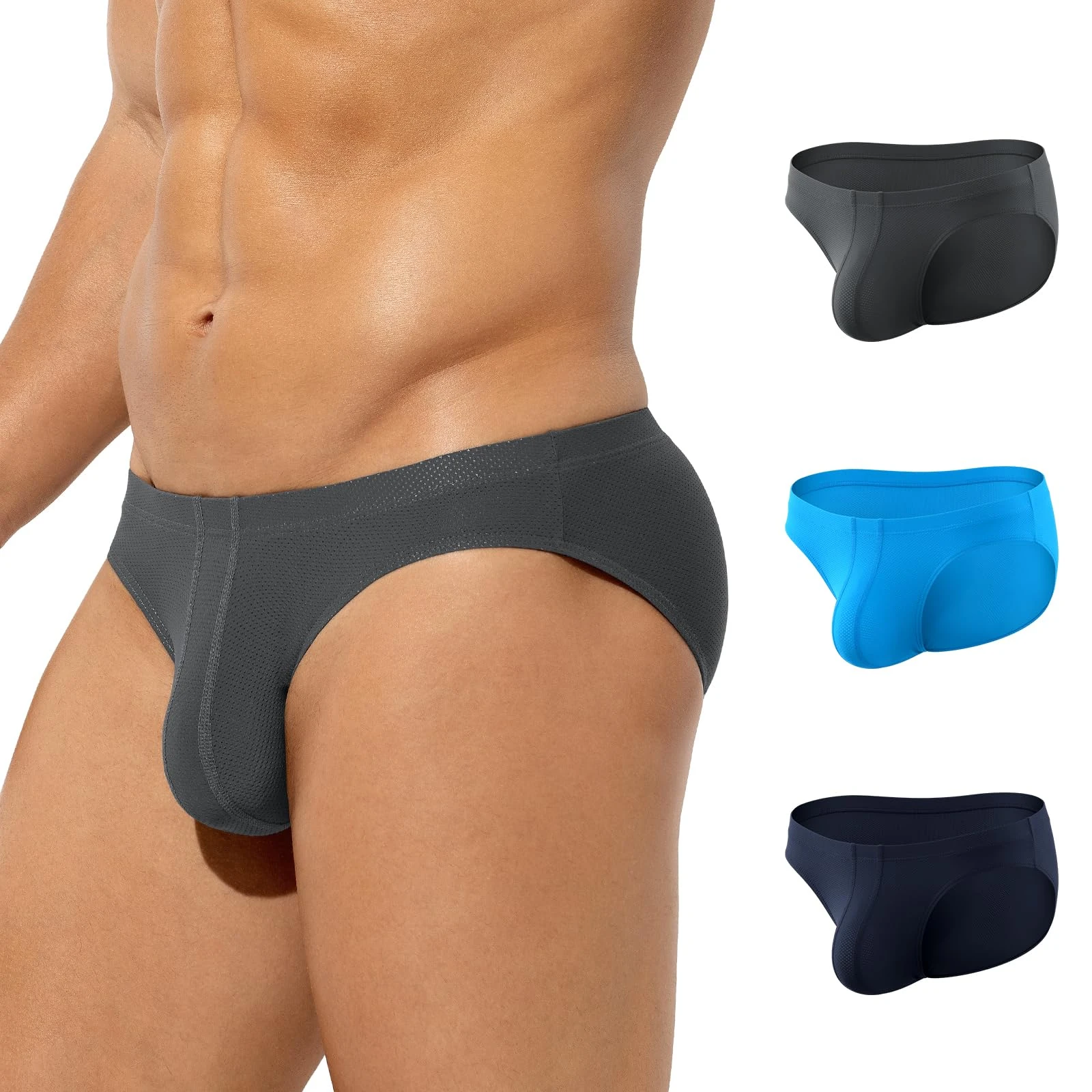 Casey Kevin Men's Briefs Underwear Sexy Mesh Breathable Brief Soft Ice Silk Underpants Classic Sports Slips Pants 3 Pack (S-XXL),XXL