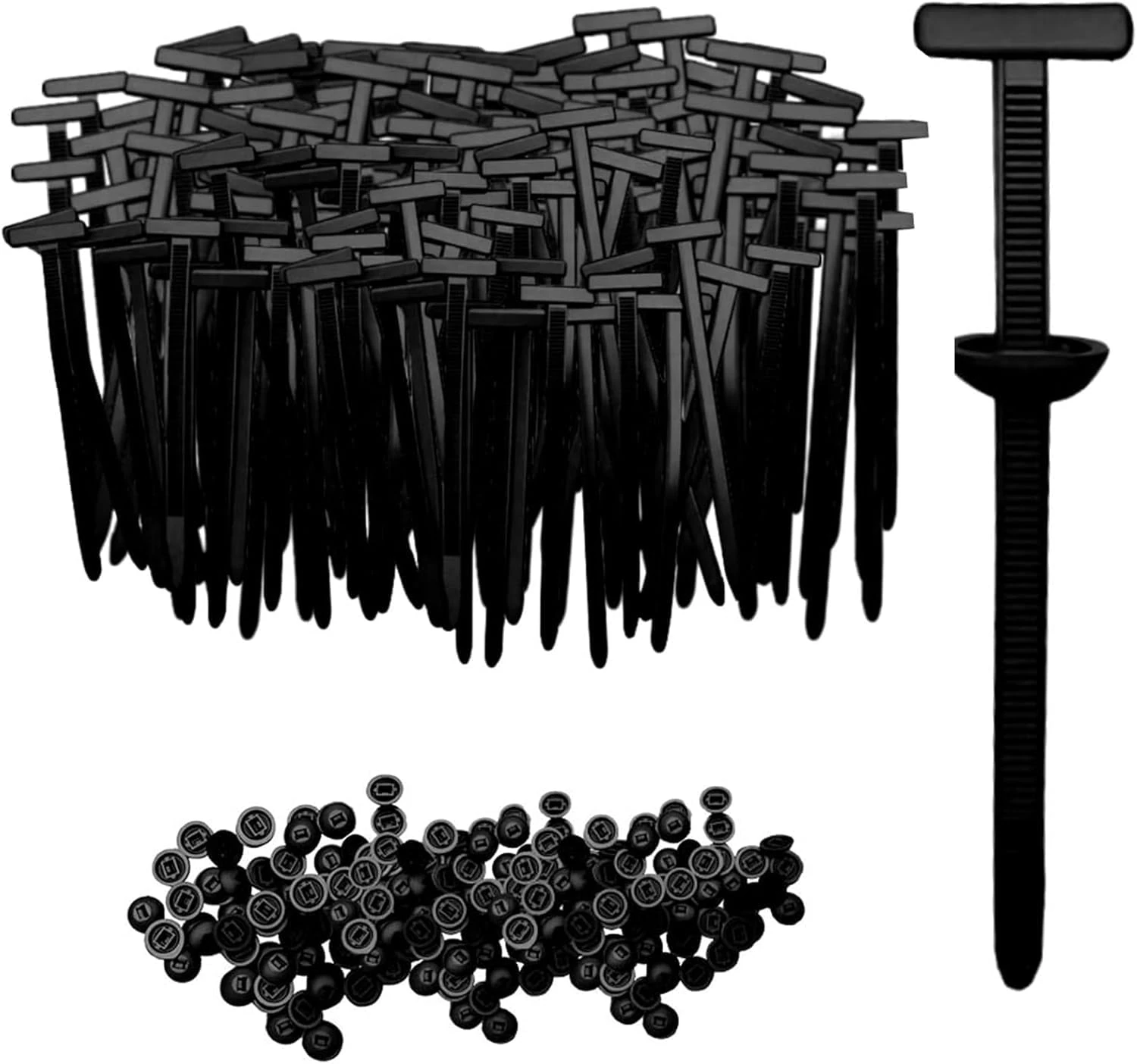 200 PCS Nylon Universal Cable Tie Buckle Set, 2025 New Heavy-Duty Self-Locking Zip Ties Holder with Pin & Button Design, UV-Resistant Black Cable Tie for Car Repair