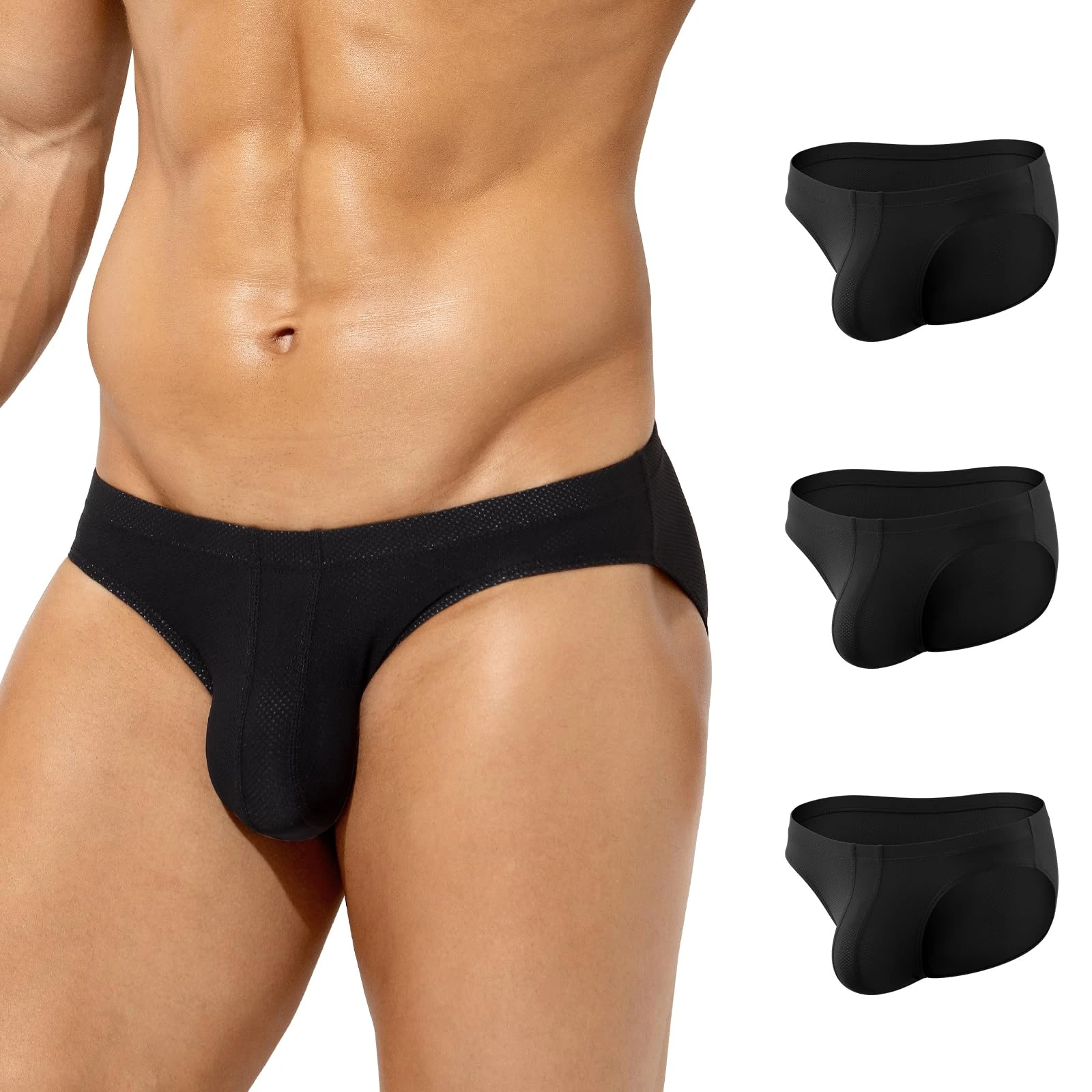 Casey Kevin Men's Briefs Underwear Sexy Mesh Breathable Brief Soft Ice Silk Underpants Classic Sports Slips Pants 3 Pack (S-XXL),M