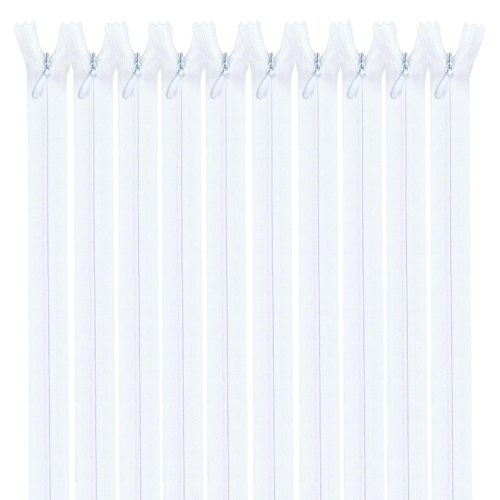 Nzexlyva 10 Pcs Zips for Sewing, White Nylon Coil Zipper by The Yards, Closed-Ended Nylon Invisible Zippers and Sliders for Skirts Cushions Pillows Clothes DIY Craft Tailor Dressmaking