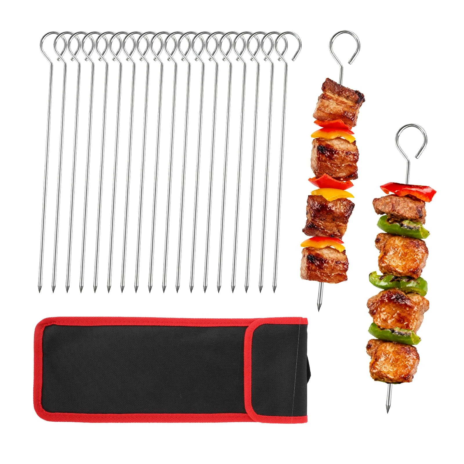20 Pack 20cm Metal BBQ Skewers, Stainless Steel Kebab Skewers for Grilling with Portable Storage Bag