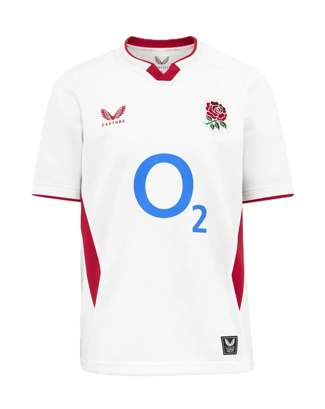 England Rugby Castore Unisex Kids Home Short Sleeve Shirt, Brilliant White/Lipstick Red, 11 Years