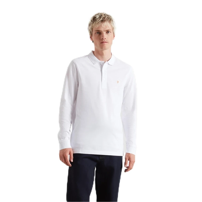 Farah Mens Long Sleeve Polo Shirt White XXL - Image 1