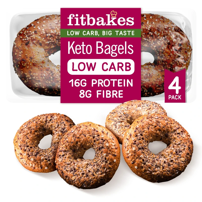 Fit Bakes Keto Bagels, 16g Protein, Low Carb Bread, 8g Fibre (4 Protein Bagels) Multi Seeded Bread Keto Snacks Diabetic Food Low Calorie, Nutrient Dense, With Flaxseed, Sesame Seeds Sunflower Fitbakes