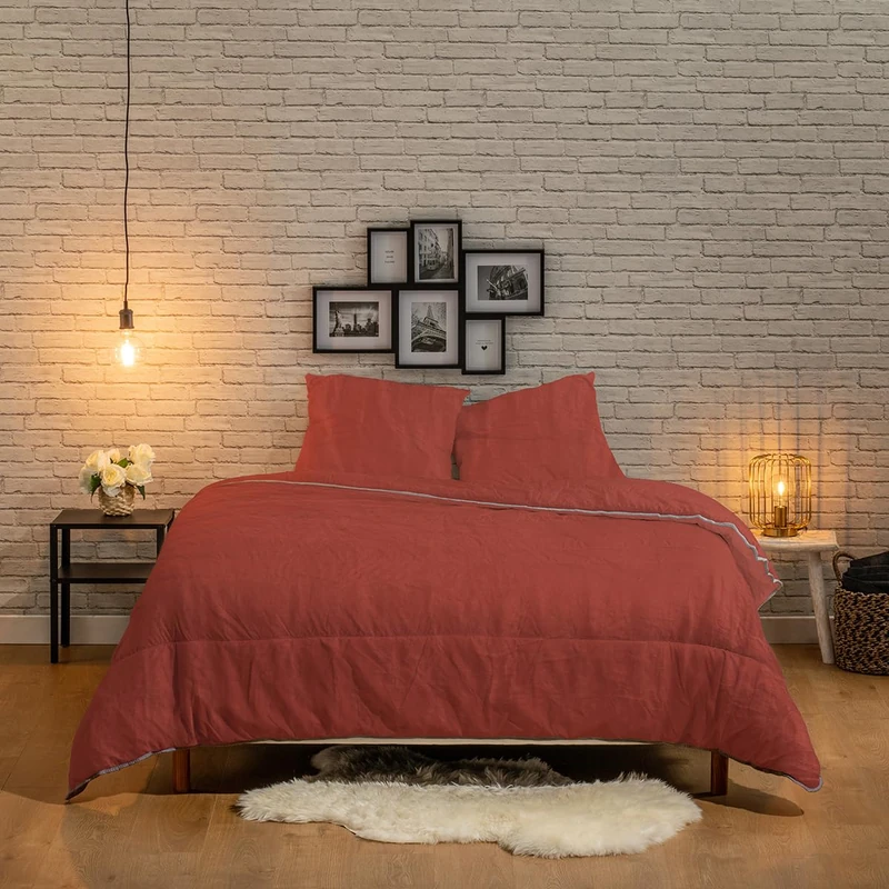 Bleu Câlin Reversible Warm Duvet 220 x 240 cm for Double Bed, Washed Microfibre, Made in France, Oeko-Tex Terracotta