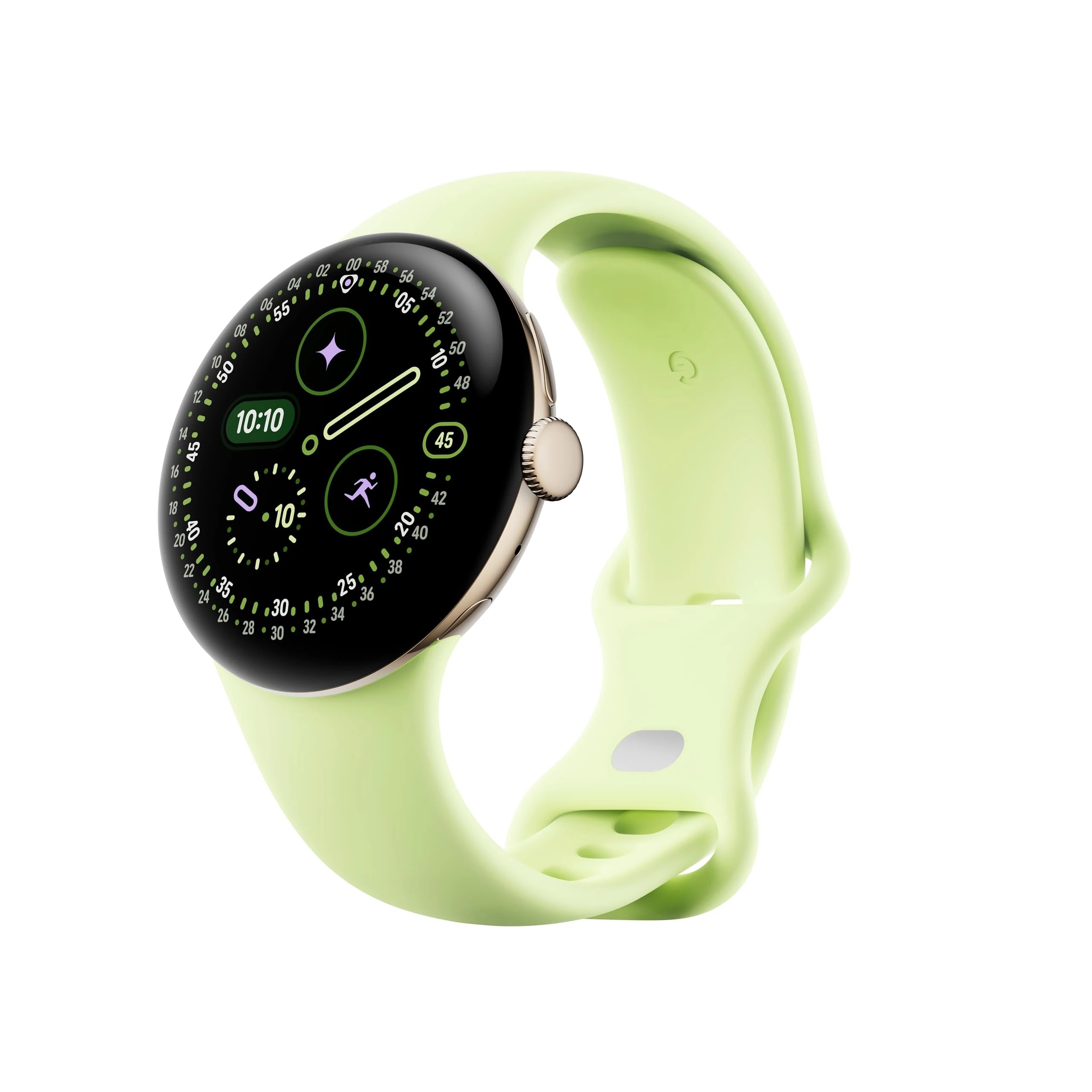 Google Pixel Watch 4 (41 mm) - Android Smartwatch with Domed Display, Comprehensive Health and Fitness Tracking and Help from Gemini - Champagne Gold Aluminium Case - Lemongrass Active Band - LTE