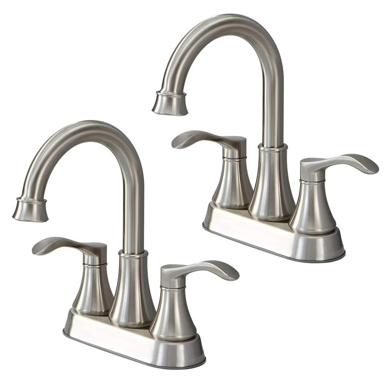 VALISY VLSZST050L-2 Bathroom Sink Faucets Brushed Nickel 360° Swivel High Arc Spout 2 Handle 4" Basin Faucet Set for Bathroom Sink with Drain and Water Hoses, 2 Pack