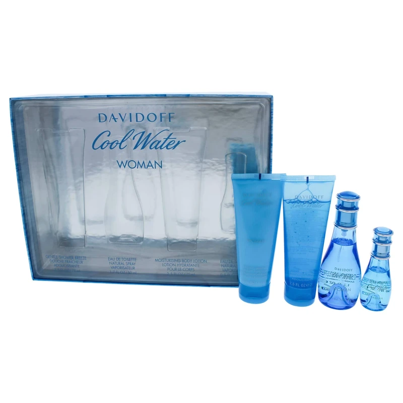 Cool Water by Davidoff for Women - 4 Pc Gift Set 1.7oz EDT Spray, 0.5oz EDT Spray, 2.5oz Shower Gel, 2.5oz Body Lotion