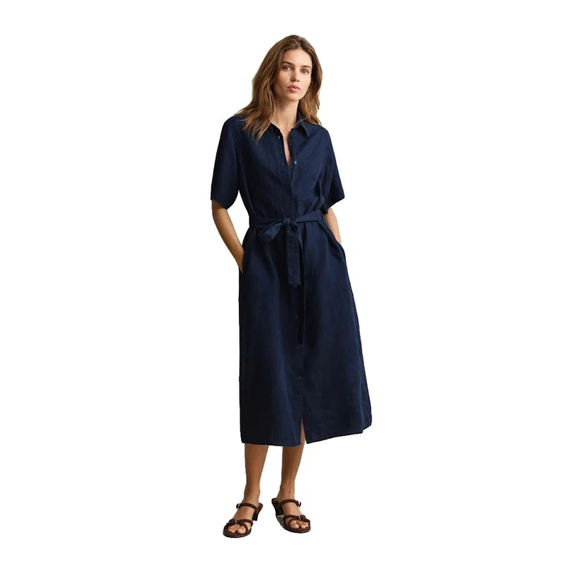 GANT Women's Linen Ss Shirt Dress, Evening Blue, 14 - Image 1