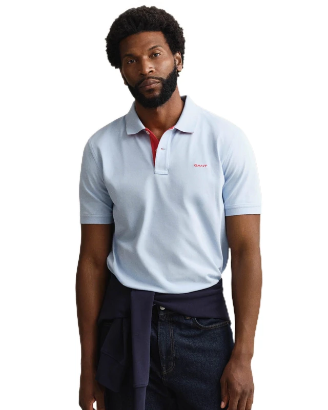 Gant Reg Contrast Pique SS Polo Shirt, Cool Blue, XXL Men - Image 1