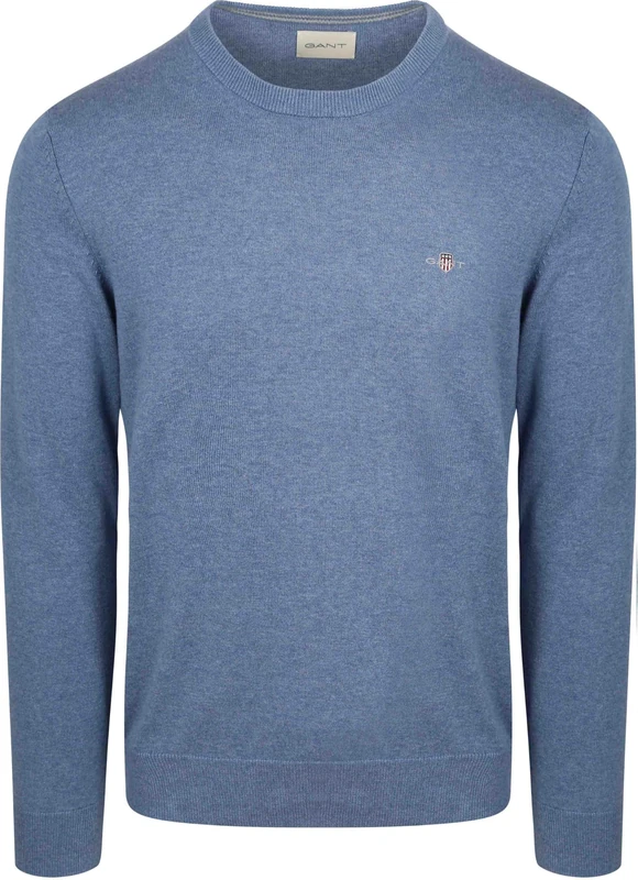 GANT Men's Classic Cotton C-Neck Pullover Sweater, Denim Blue Melange, M