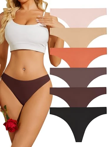 ANSUKOO Seamless Thongs for Women Underwear 6Pack,No Show Ladies Workout String Knickers,No VPL Ladies Panties,No Line Breathable Comfortable Sport Female Panties,Multipack Invisible Undies for Women