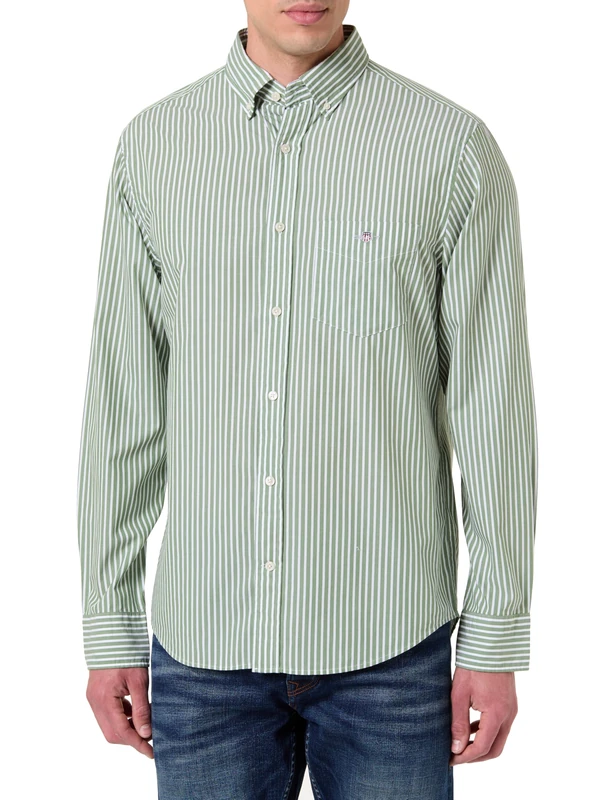 GANT Men's Reg Classic Poplin Stripe Shirt, Herb Green, S - Image 1